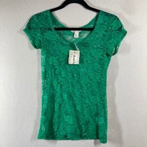 Derek Heart NWT Sheer Lace Fitted Fairy Cottage Top Sz M Green Layer Boho Chic